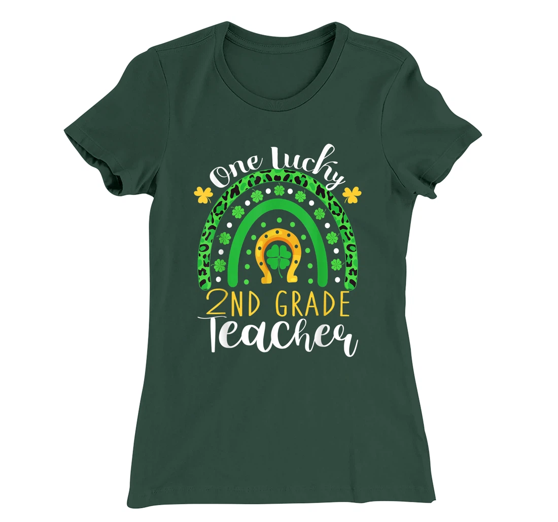 One Lucky 2nd Grade Teacher Rainbow Leopard St Patrick's Day T-Shirt, Kid T-Shirt and Women T-Shirt