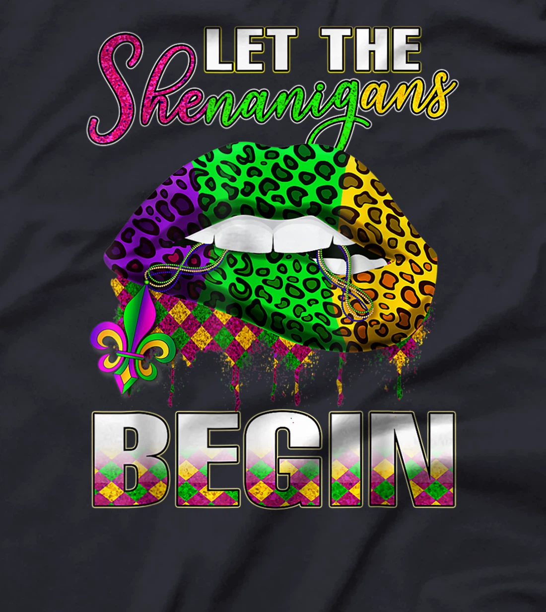 Mardi Gras Lips Outfit Costume Women Let Shenanigans Begin T-Shirt, Women T-Shirt