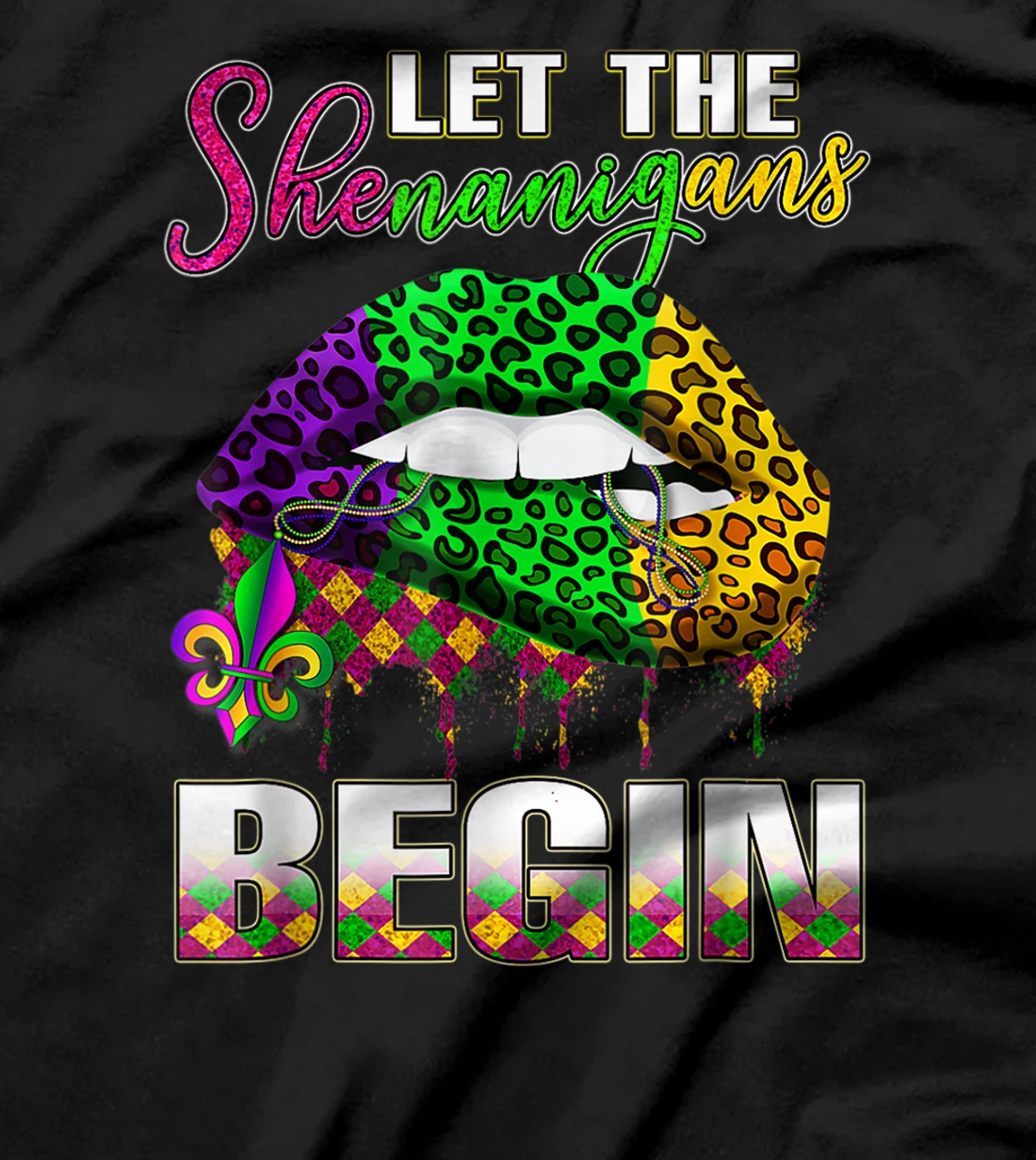 Mardi Gras Lips Outfit Costume Women Let Shenanigans Begin T-Shirt, Women T-Shirt
