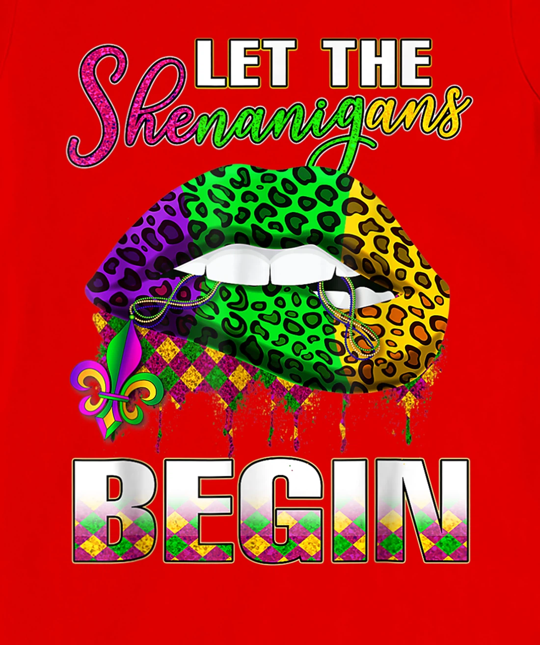 Mardi Gras Lips Outfit Costume Women Let Shenanigans Begin T-Shirt, Women T-Shirt