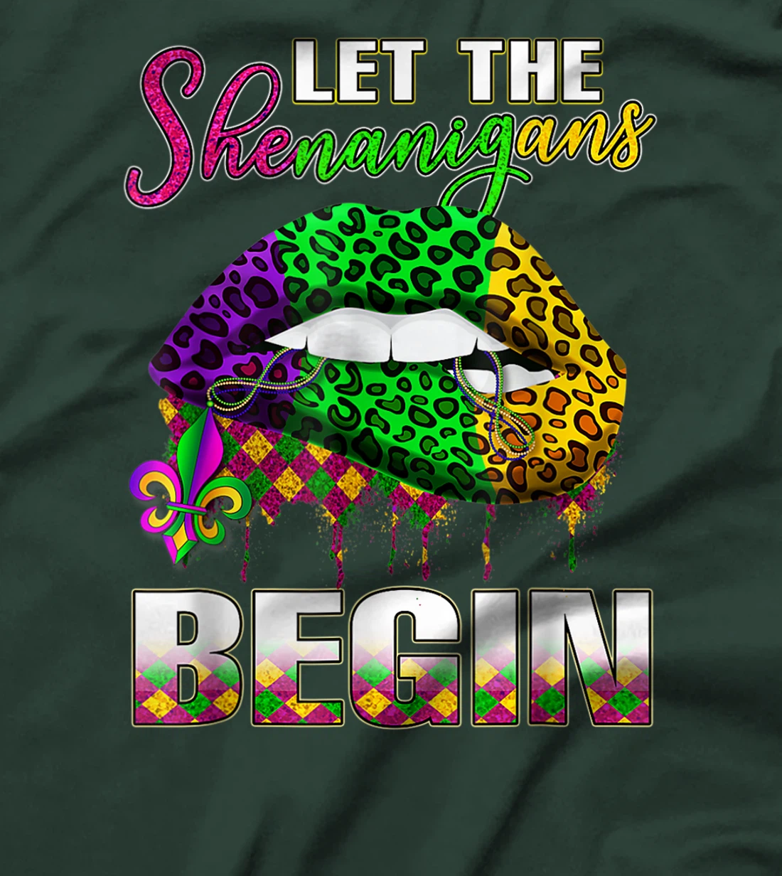 Mardi Gras Lips Outfit Costume Women Let Shenanigans Begin T-Shirt, Women T-Shirt