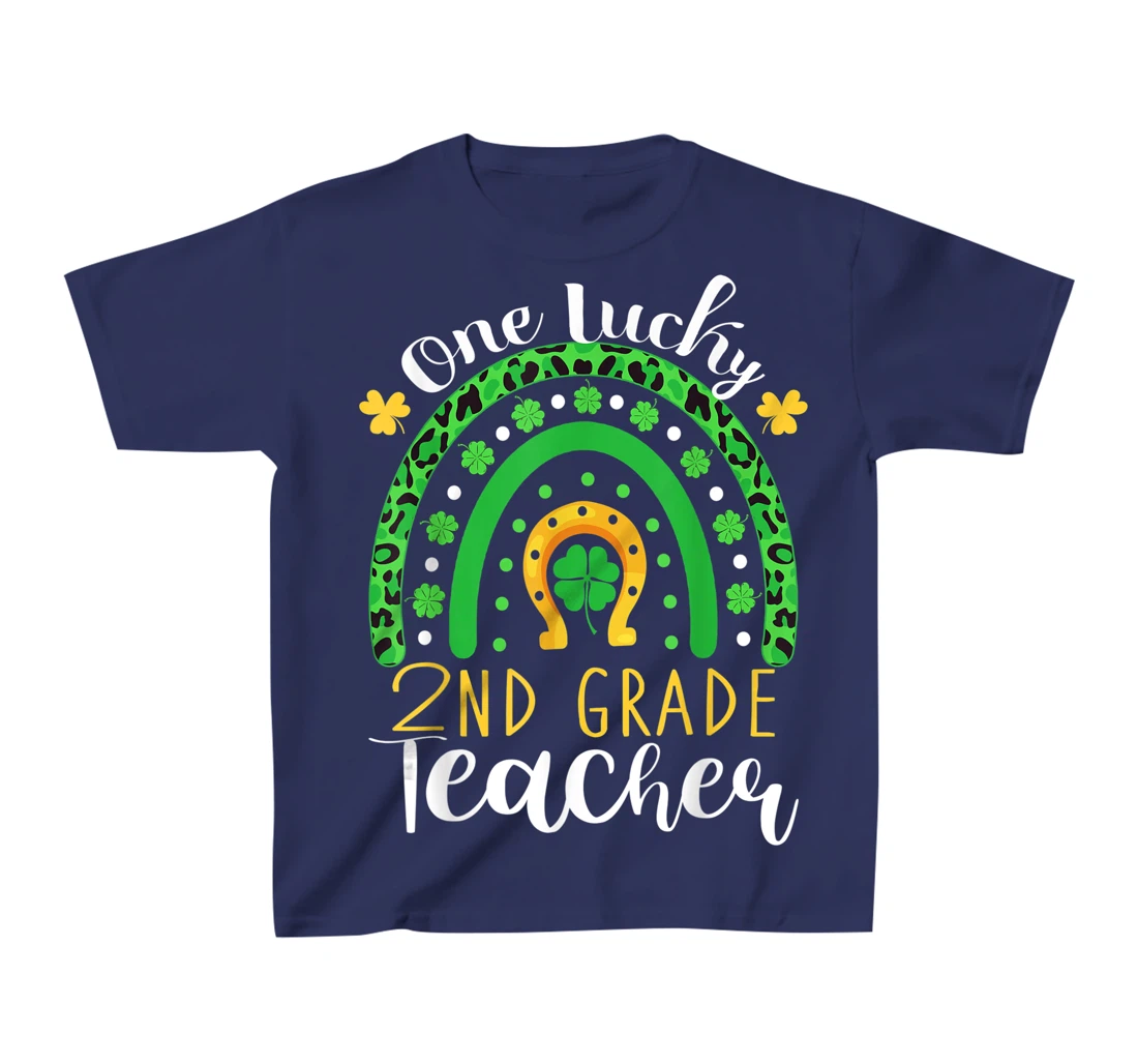 One Lucky 2nd Grade Teacher Rainbow Leopard St Patrick's Day T-Shirt, Kid T-Shirt and Women T-Shirt