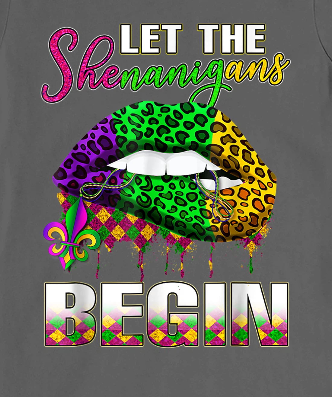Mardi Gras Lips Outfit Costume Women Let Shenanigans Begin T-Shirt, Women T-Shirt