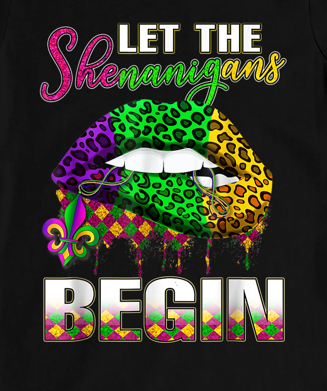 Mardi Gras Lips Outfit Costume Women Let Shenanigans Begin T-Shirt, Women T-Shirt