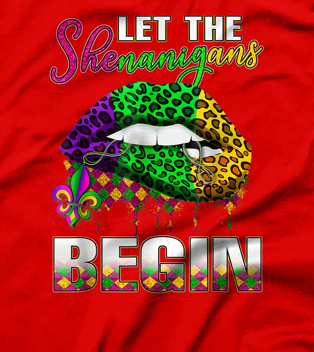 Mardi Gras Lips Outfit Costume Women Let Shenanigans Begin T-Shirt, Women T-Shirt