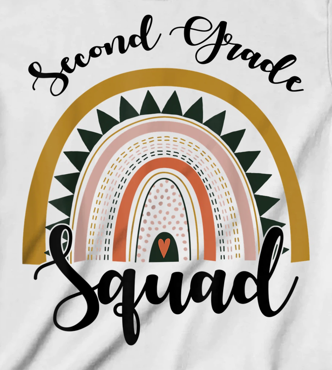 Womens Second Grade Squad Student Teacher Boho Rainbow T-Shirt, Kid T-Shirt and Women T-Shirt