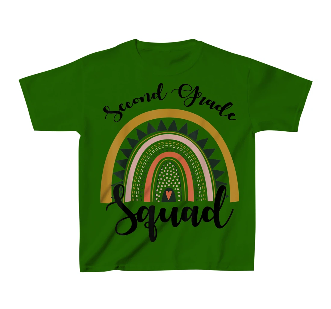 Womens Second Grade Squad Student Teacher Boho Rainbow T-Shirt, Kid T-Shirt and Women T-Shirt