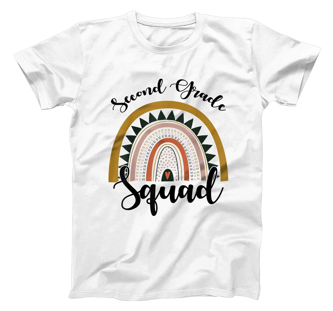 Womens Second Grade Squad Student Teacher Boho Rainbow T-Shirt, Kid T-Shirt and Women T-Shirt