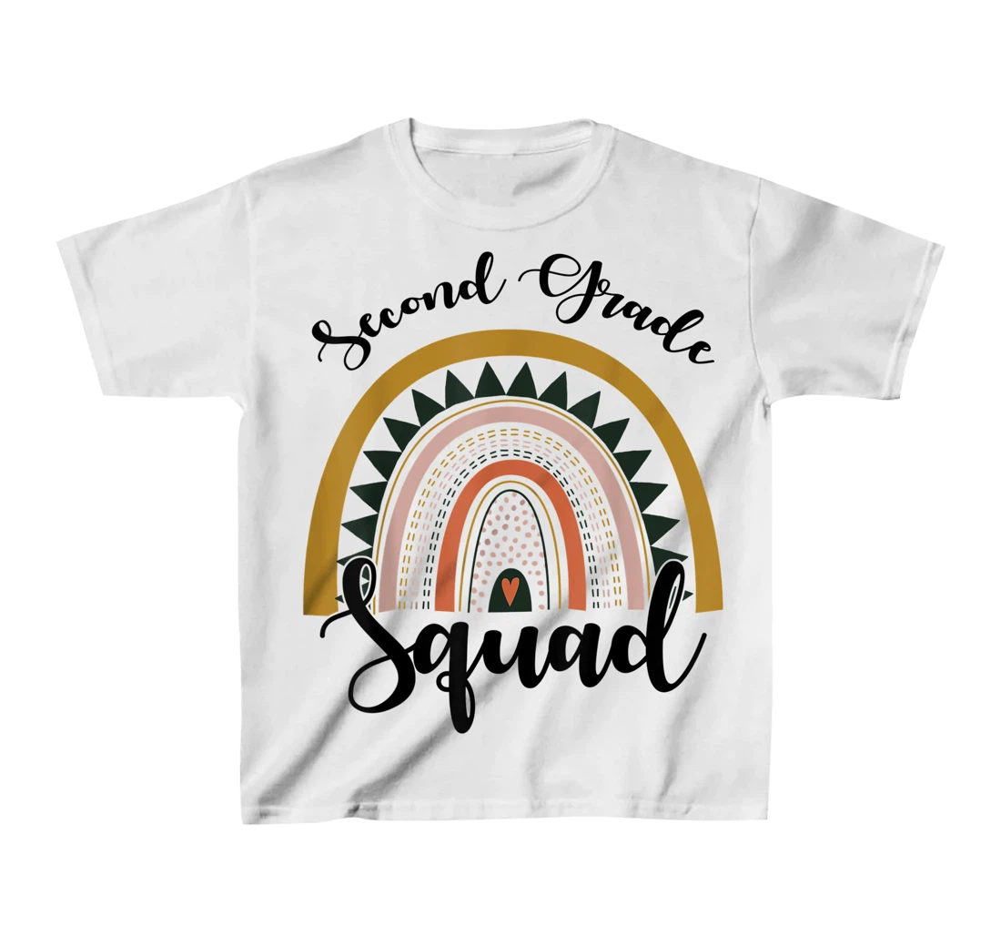 Womens Second Grade Squad Student Teacher Boho Rainbow T-Shirt, Kid T-Shirt and Women T-Shirt