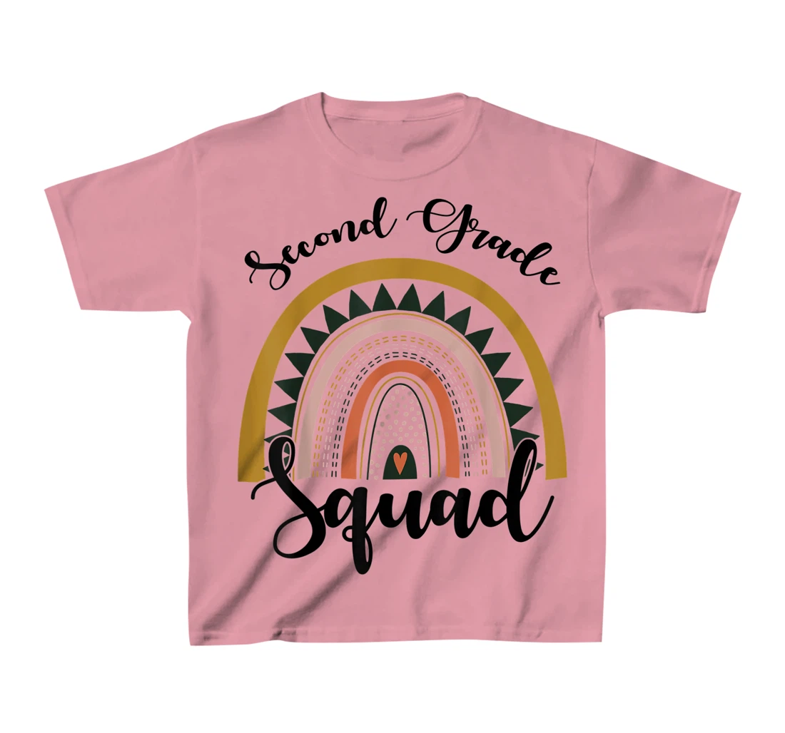 Womens Second Grade Squad Student Teacher Boho Rainbow T-Shirt, Kid T-Shirt and Women T-Shirt