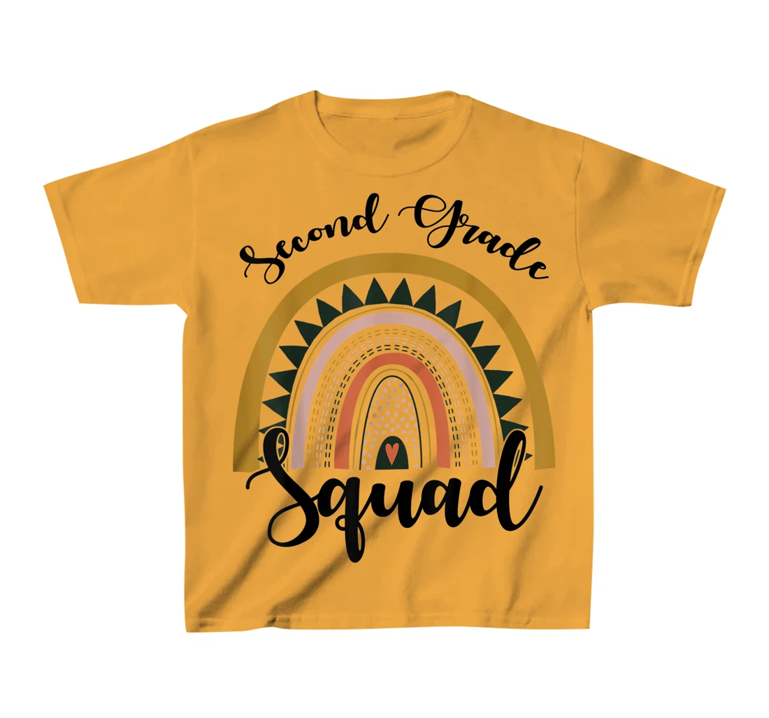 Womens Second Grade Squad Student Teacher Boho Rainbow T-Shirt, Kid T-Shirt and Women T-Shirt