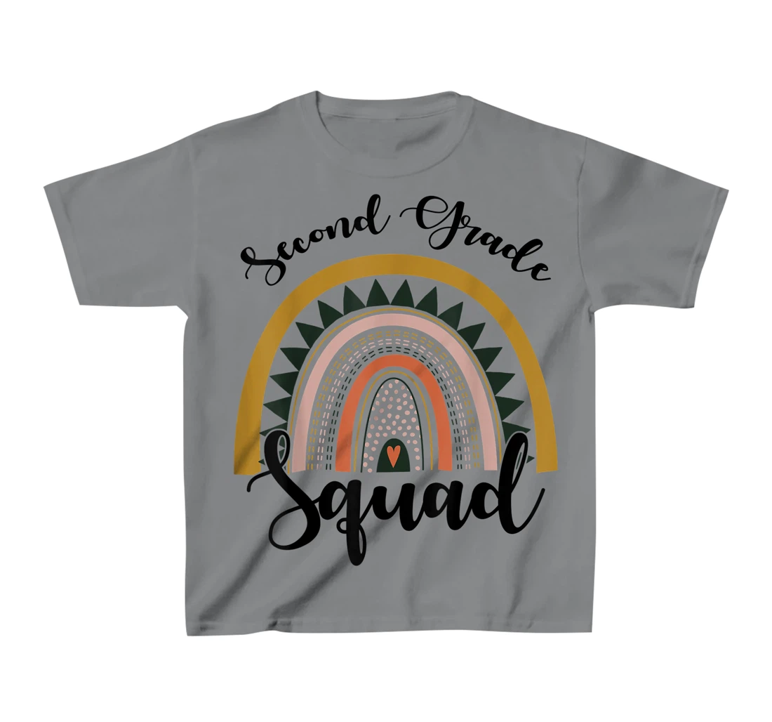 Womens Second Grade Squad Student Teacher Boho Rainbow T-Shirt, Kid T-Shirt and Women T-Shirt