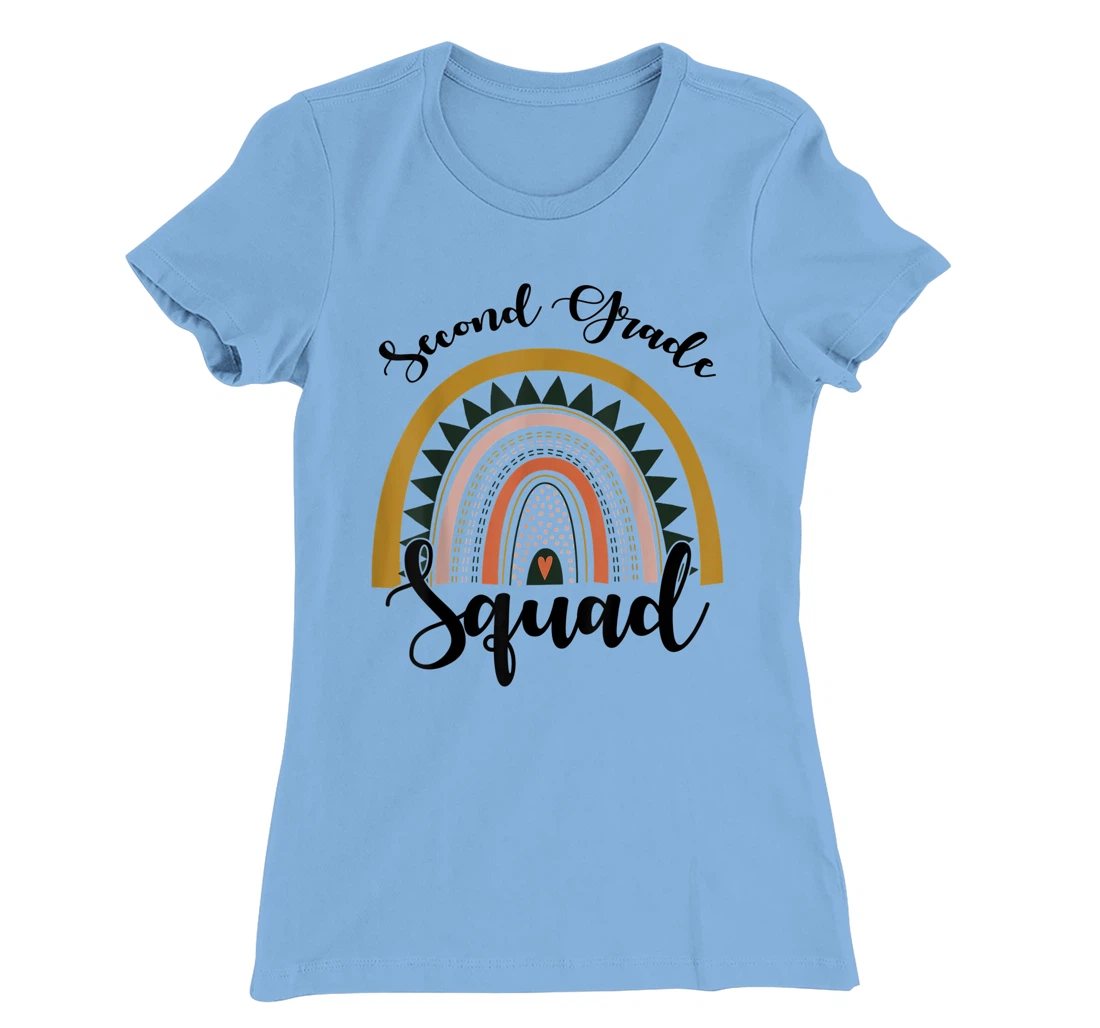 Womens Second Grade Squad Student Teacher Boho Rainbow T-Shirt, Kid T-Shirt and Women T-Shirt