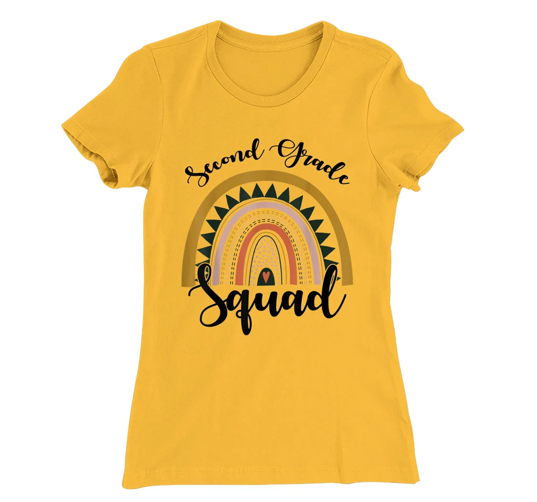 Womens Second Grade Squad Student Teacher Boho Rainbow T-Shirt, Kid T-Shirt and Women T-Shirt