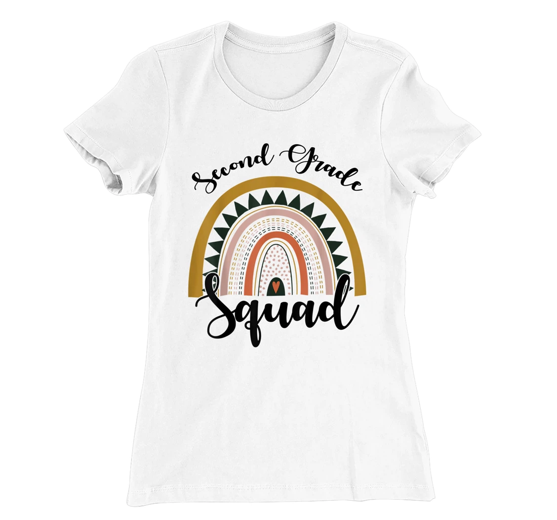 Womens Second Grade Squad Student Teacher Boho Rainbow T-Shirt, Kid T-Shirt and Women T-Shirt