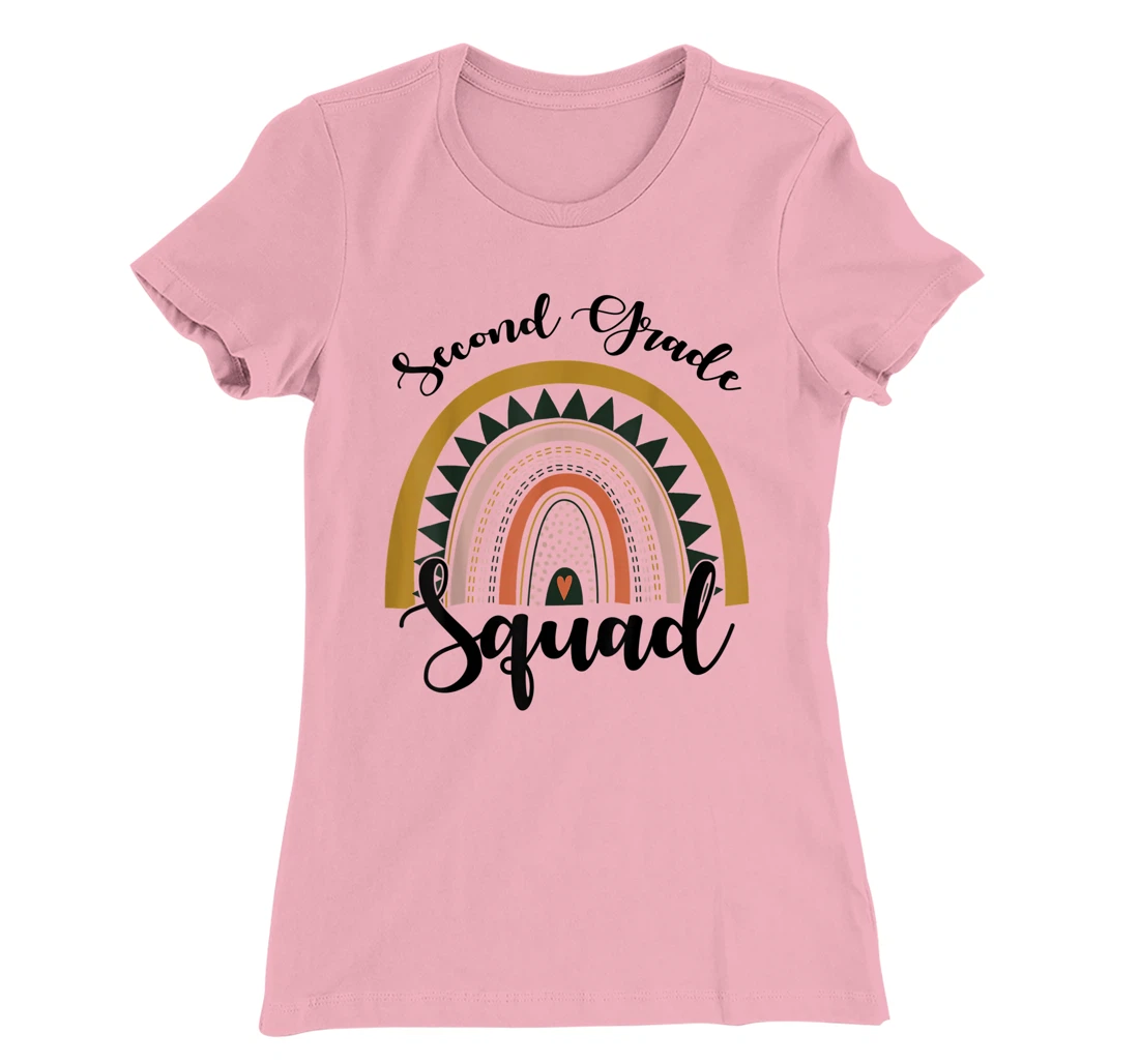 Womens Second Grade Squad Student Teacher Boho Rainbow T-Shirt, Kid T-Shirt and Women T-Shirt