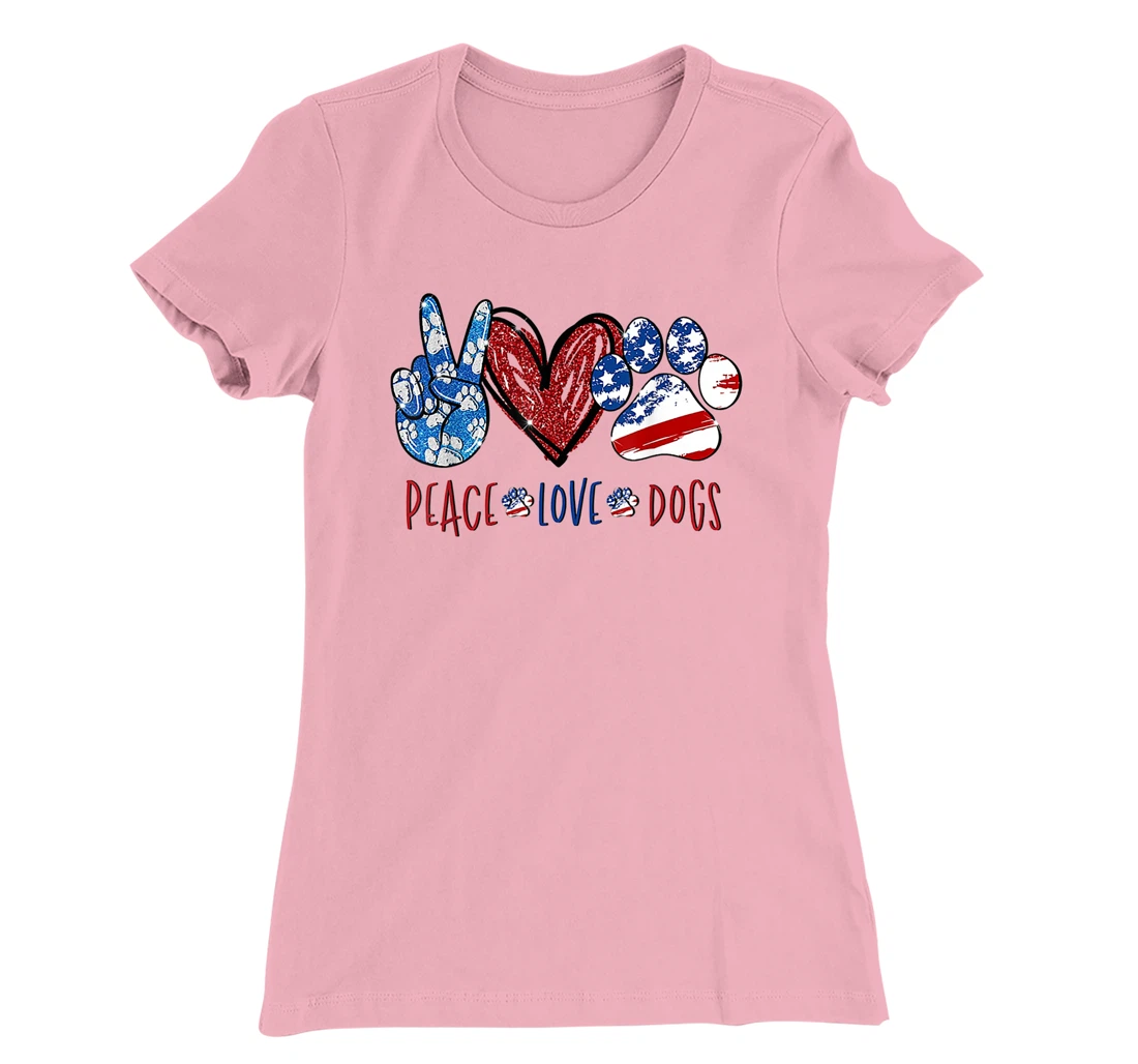Womens Peace Love Dog Heart Dog Paw T-Shirt, Women T-Shirt