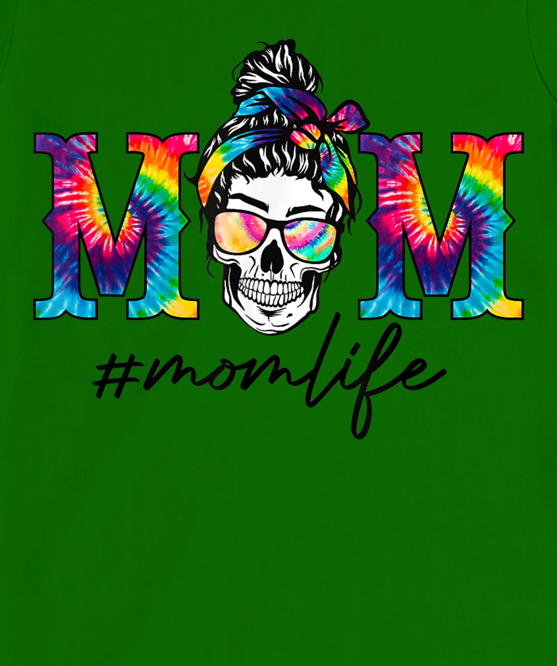 Womens Womens Funny Mom Life Tie Dye Print Skull Messy Bun Hair T-Shirt, Women T-Shirt
