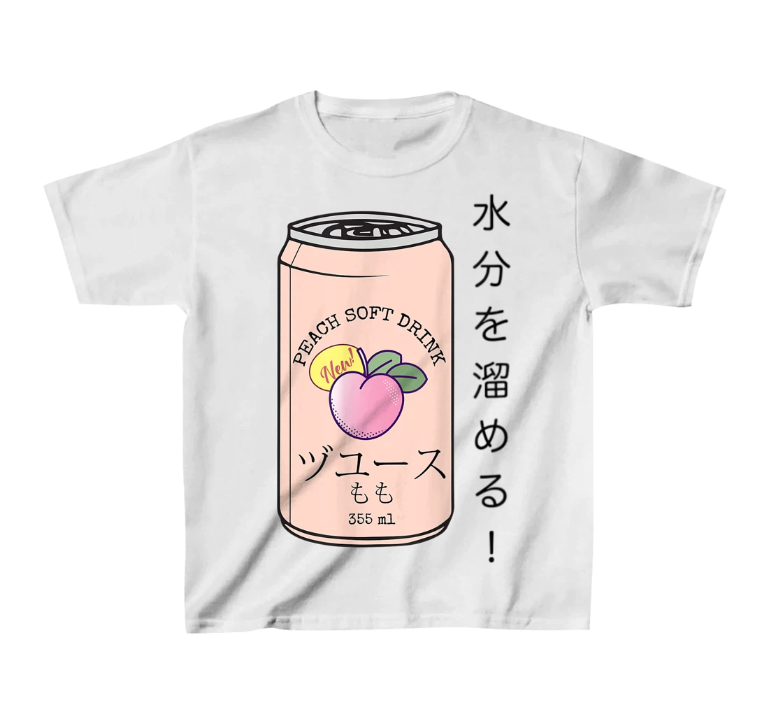 Womens Japanese Aesthetic Vaporwave Peach Soda Soft Drink Can Kanji T-Shirt, Kid T-Shirt and Women T-Shirt