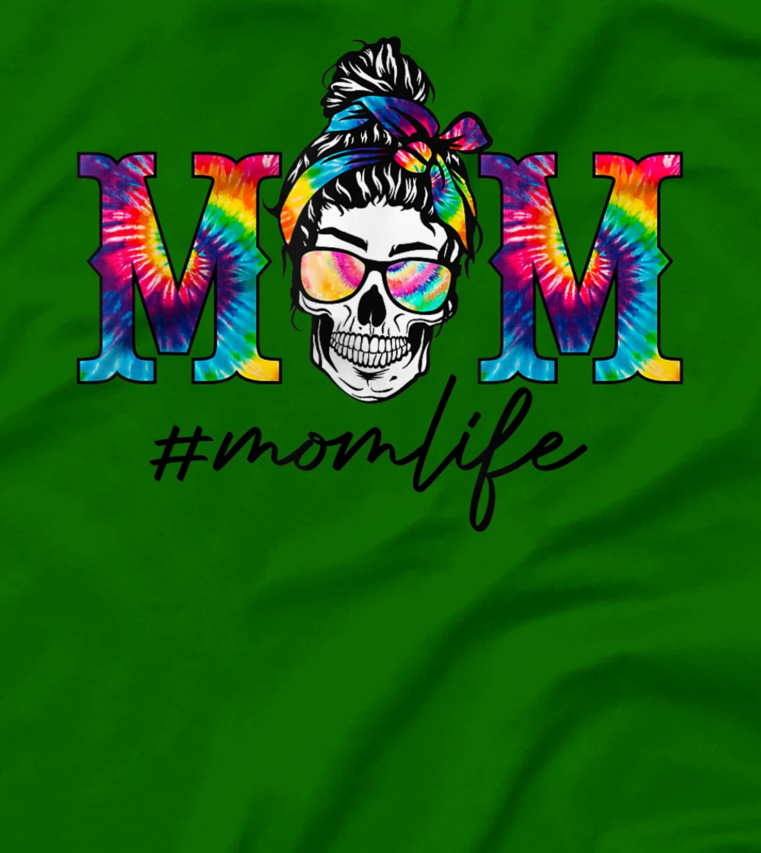 Womens Womens Funny Mom Life Tie Dye Print Skull Messy Bun Hair T-Shirt, Women T-Shirt
