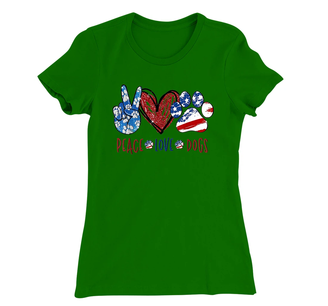Womens Peace Love Dog Heart Dog Paw T-Shirt, Women T-Shirt