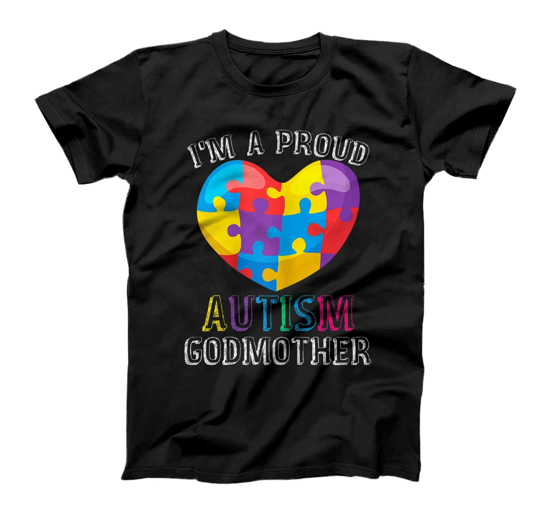 Womens Gift For Autism Godmother Cute Puzzle Heart Awareness T-Shirt