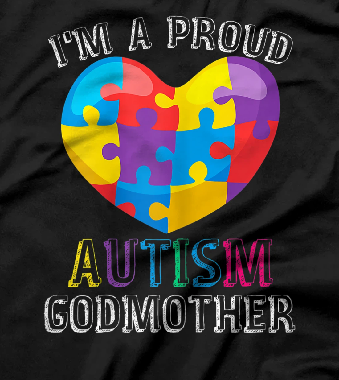 Womens Gift For Autism Godmother Cute Puzzle Heart Awareness T-Shirt