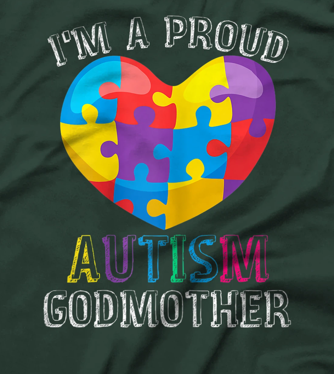 Womens Gift For Autism Godmother Cute Puzzle Heart Awareness T-Shirt