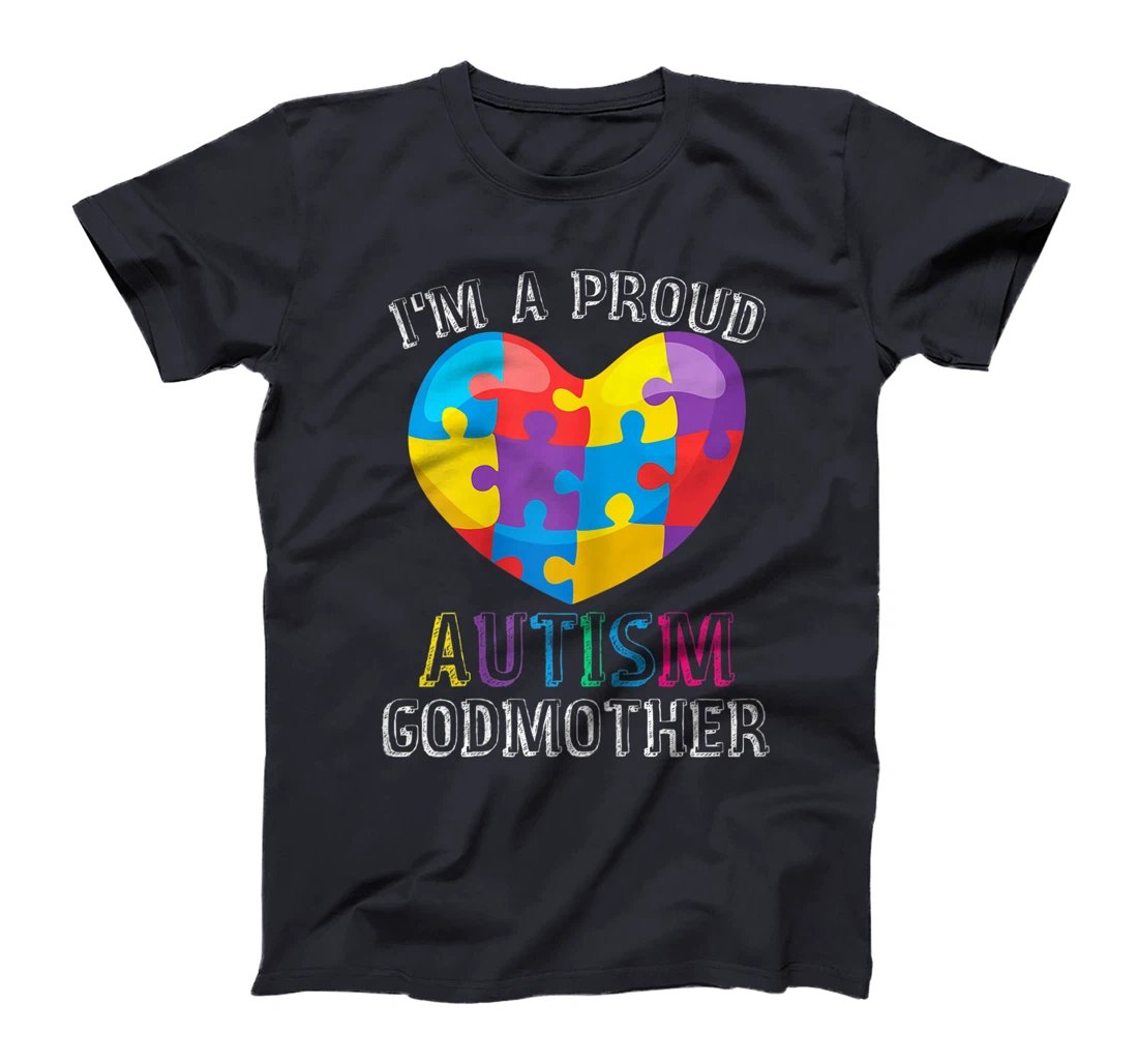 Womens Gift For Autism Godmother Cute Puzzle Heart Awareness T-Shirt