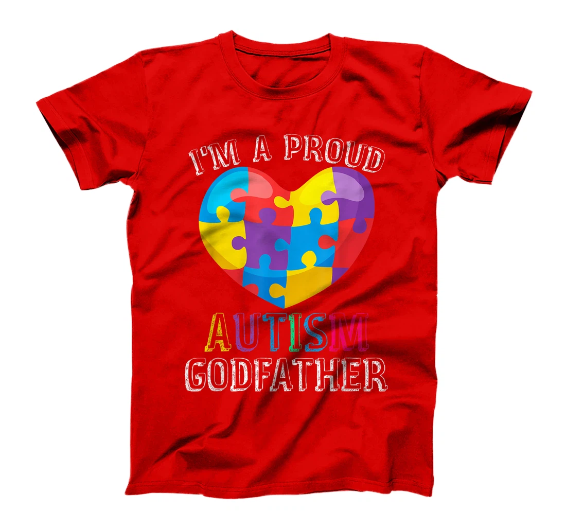 Mens Gift For Autism Godfather Cute Puzzle Heart Awareness T-Shirt