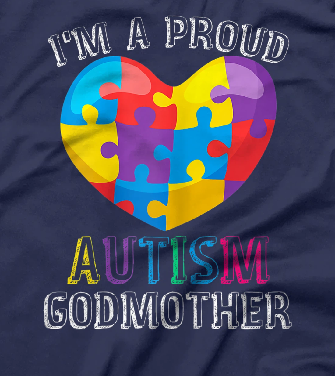Womens Gift For Autism Godmother Cute Puzzle Heart Awareness T-Shirt