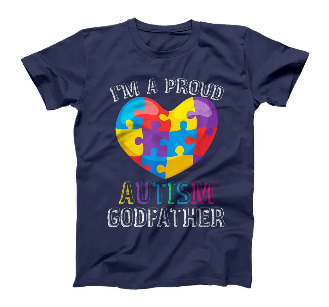 Mens Gift For Autism Godfather Cute Puzzle Heart Awareness T-Shirt