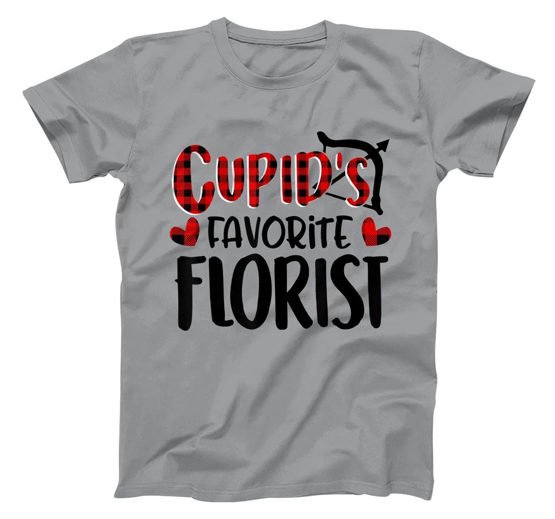 Womens Valentines Day Cupid's Favorite Florist Buffalo Plaid Gift T-Shirt, Kid T-Shirt and Women T-Shirt