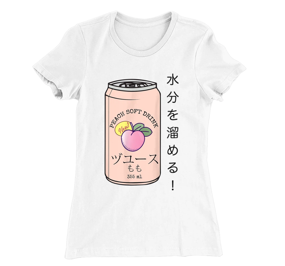 Womens Japanese Aesthetic Vaporwave Peach Soda Soft Drink Can Kanji T-Shirt, Kid T-Shirt and Women T-Shirt