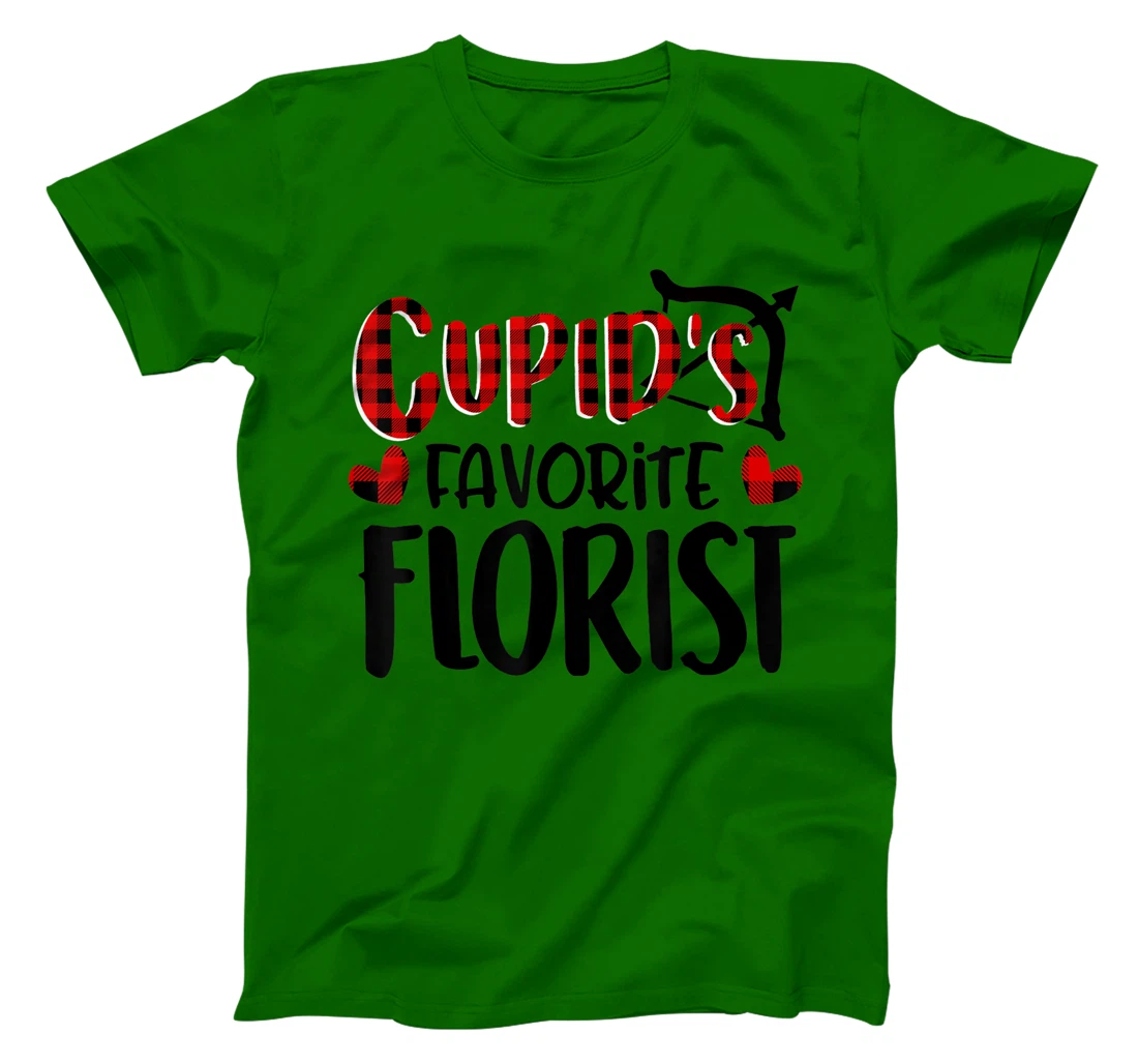 Womens Valentines Day Cupid's Favorite Florist Buffalo Plaid Gift T-Shirt, Kid T-Shirt and Women T-Shirt