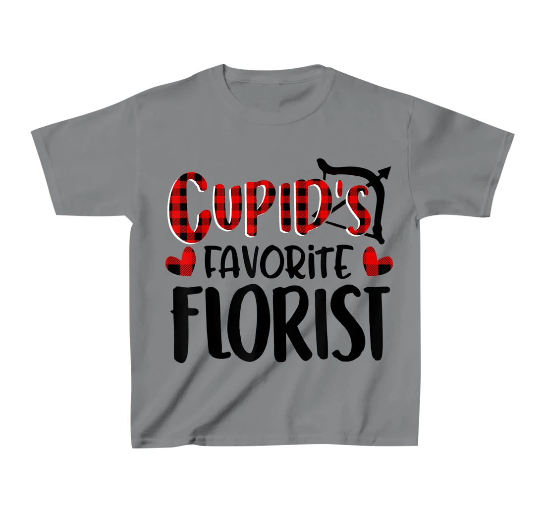 Womens Valentines Day Cupid's Favorite Florist Buffalo Plaid Gift T-Shirt, Kid T-Shirt and Women T-Shirt