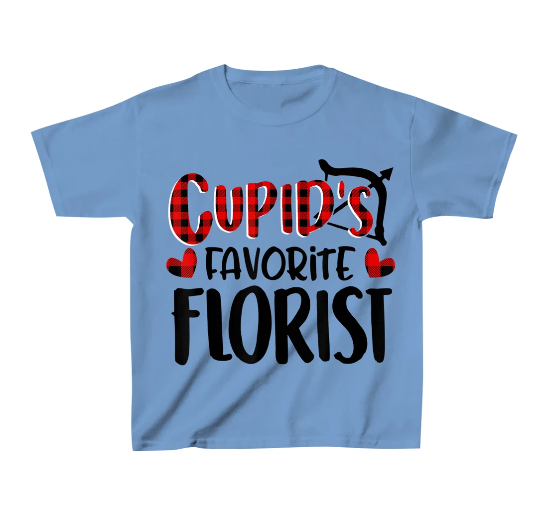 Womens Valentines Day Cupid's Favorite Florist Buffalo Plaid Gift T-Shirt, Kid T-Shirt and Women T-Shirt