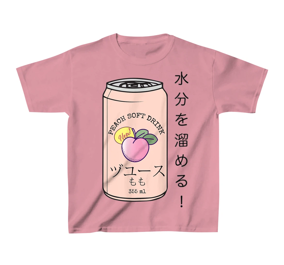 Womens Japanese Aesthetic Vaporwave Peach Soda Soft Drink Can Kanji T-Shirt, Kid T-Shirt and Women T-Shirt