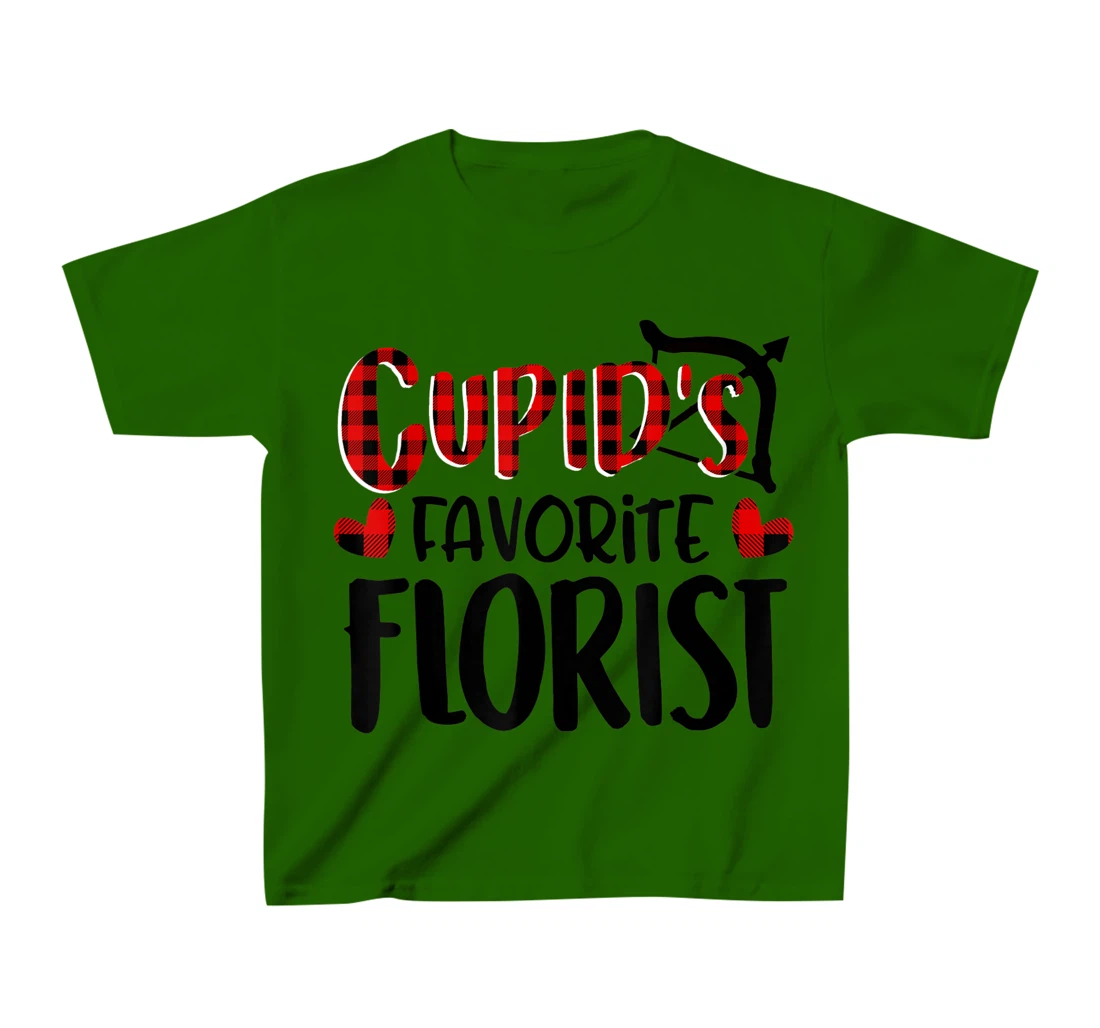 Womens Valentines Day Cupid's Favorite Florist Buffalo Plaid Gift T-Shirt, Kid T-Shirt and Women T-Shirt