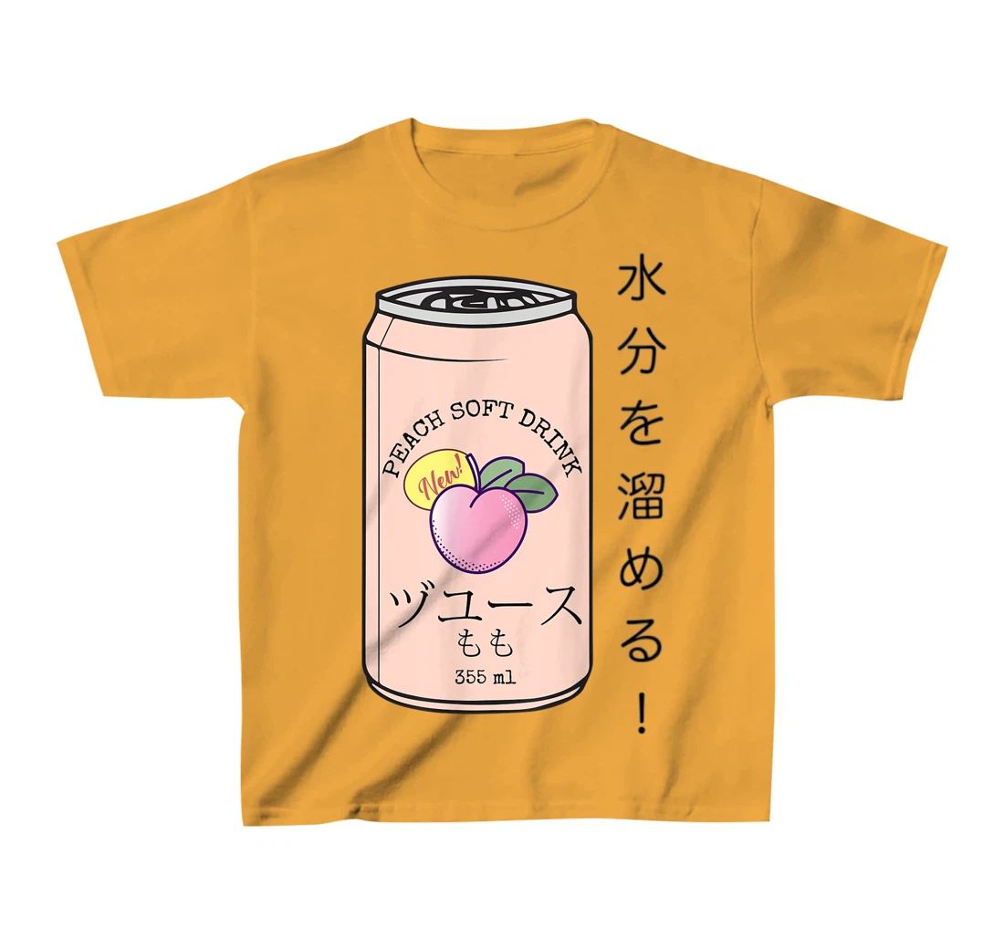 Womens Japanese Aesthetic Vaporwave Peach Soda Soft Drink Can Kanji T-Shirt, Kid T-Shirt and Women T-Shirt