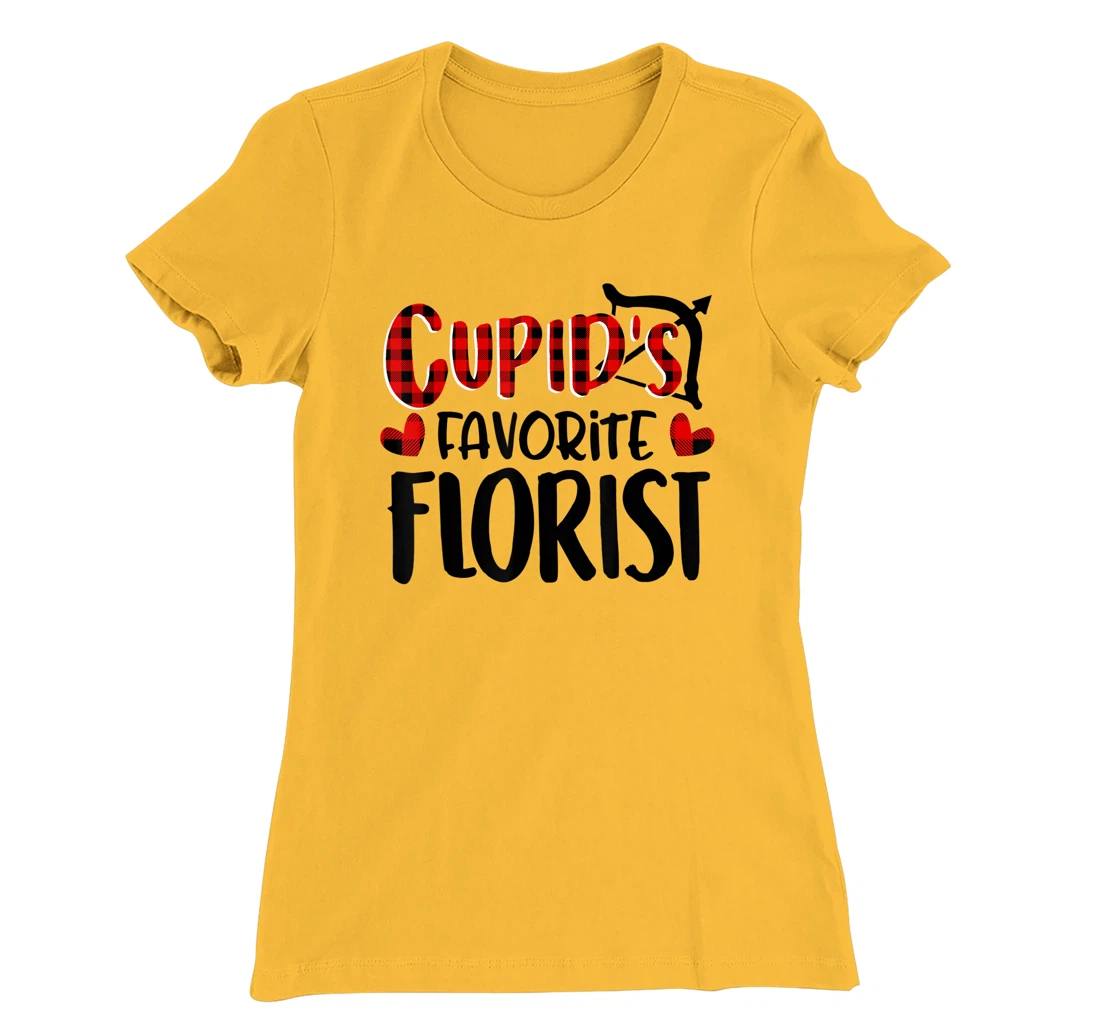 Womens Valentines Day Cupid's Favorite Florist Buffalo Plaid Gift T-Shirt, Kid T-Shirt and Women T-Shirt
