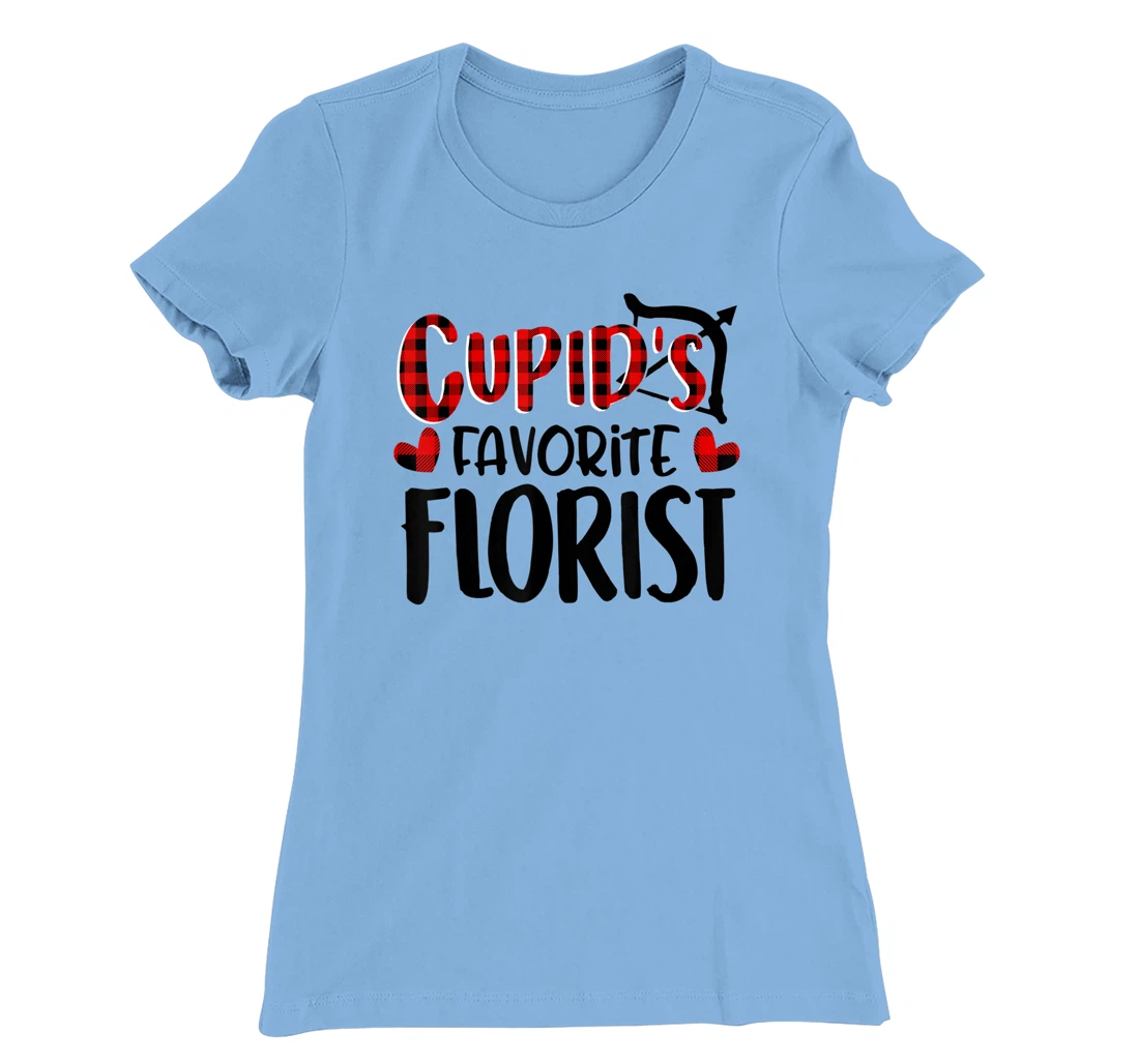 Womens Valentines Day Cupid's Favorite Florist Buffalo Plaid Gift T-Shirt, Kid T-Shirt and Women T-Shirt