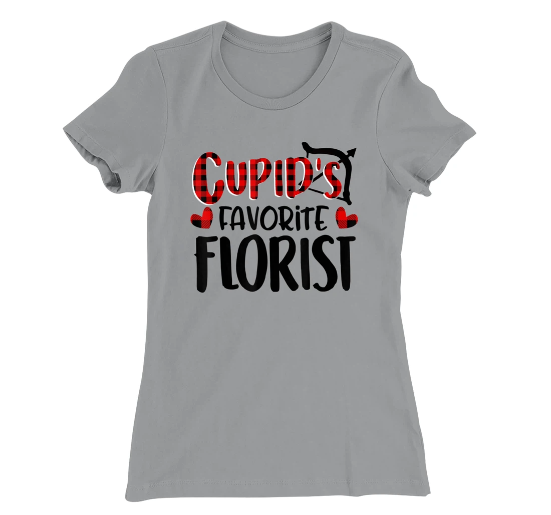 Womens Valentines Day Cupid's Favorite Florist Buffalo Plaid Gift T-Shirt, Kid T-Shirt and Women T-Shirt