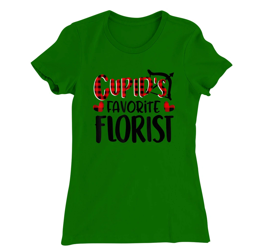 Womens Valentines Day Cupid's Favorite Florist Buffalo Plaid Gift T-Shirt, Kid T-Shirt and Women T-Shirt