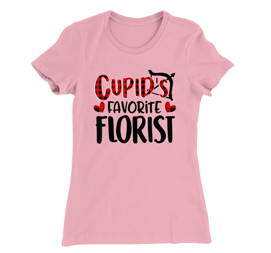 Womens Valentines Day Cupid's Favorite Florist Buffalo Plaid Gift T-Shirt, Kid T-Shirt and Women T-Shirt