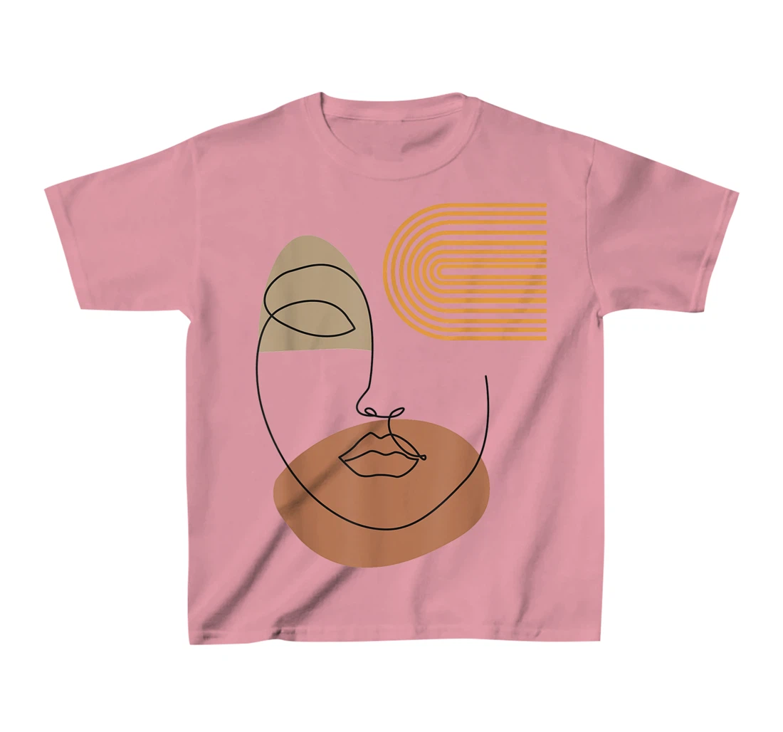 Womens Minimalist Top Abstract Face Line Art Drawing Aesthetic T-Shirt, Kid T-Shirt and Women T-Shirt