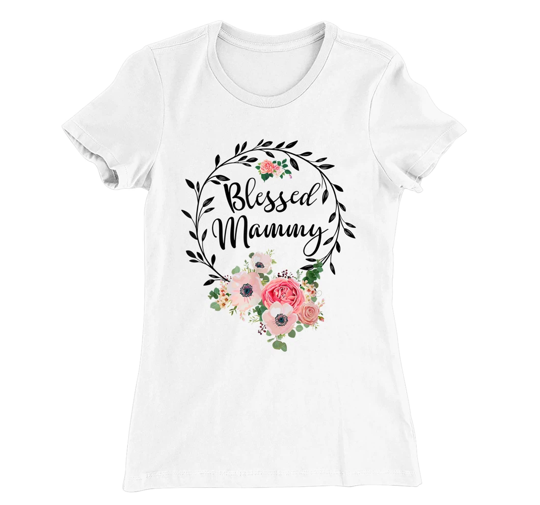 Womens Blessed Mammy Shirt For Women Flower Decor Mom T-Shirt, Women T-Shirt