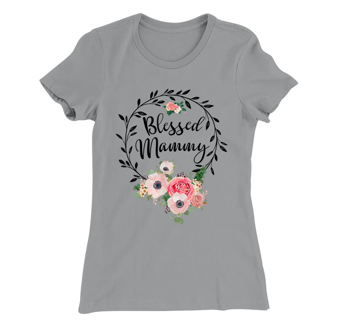 Womens Blessed Mammy Shirt For Women Flower Decor Mom T-Shirt, Women T-Shirt