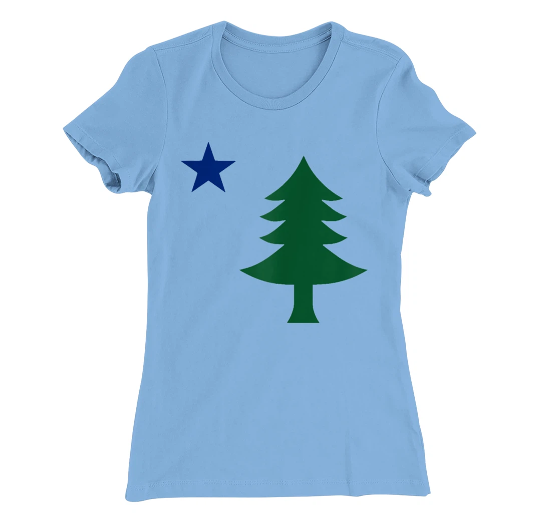 Womens 1901 Old First Flag of Maine Pine Tree and Star T-Shirt, Women T-Shirt