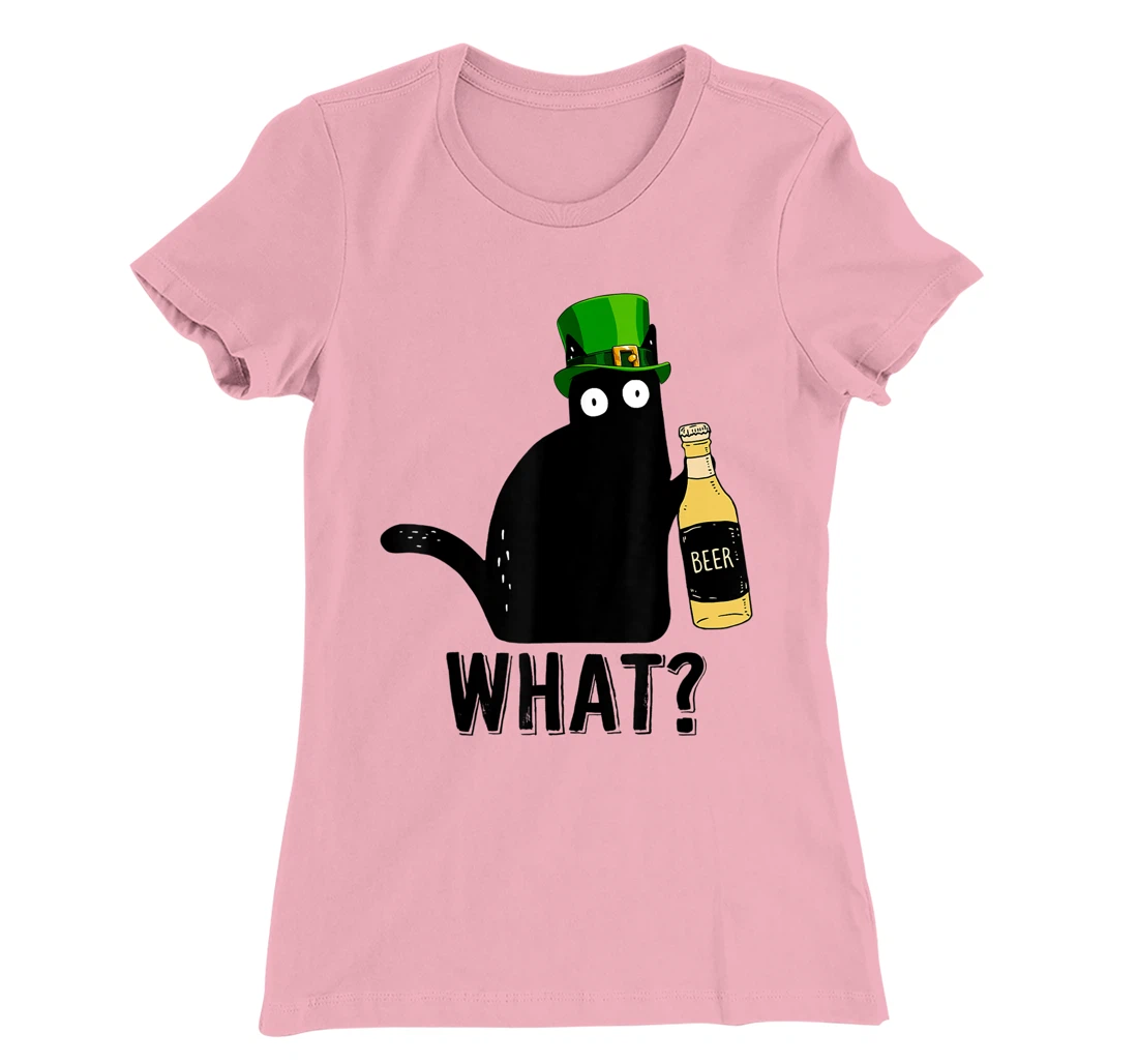 Womens Funny Black Cat St Patricks Day Shirt Pattys Day Cat What T-Shirt, Women T-Shirt